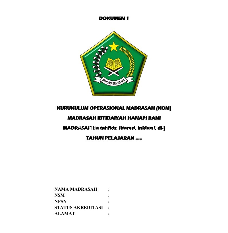 Contoh Kurikulum Operasional Madrasah (KOM) Kurikulum Merdeka - Madrasah Ibtidaiyah